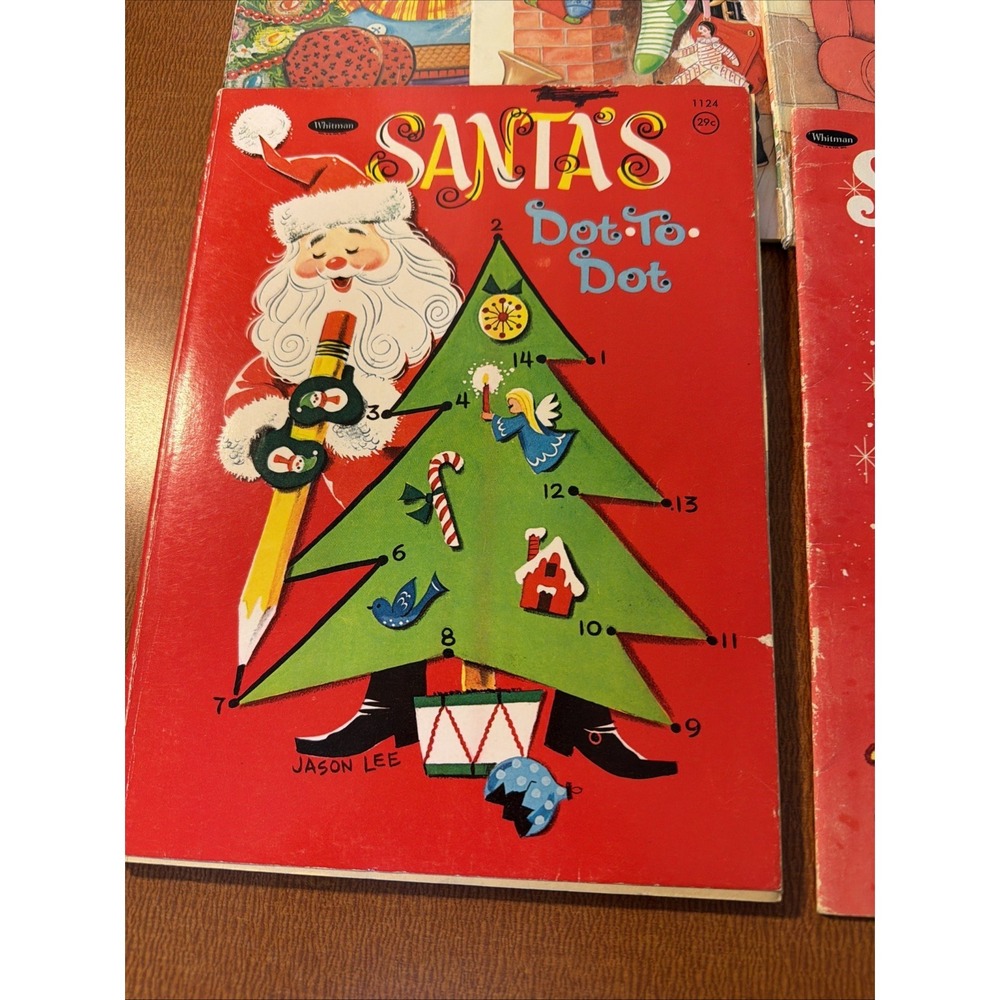 Vtg Lot Of 5‎ Christmas Coloring Books Used Whitman, Golden,  More